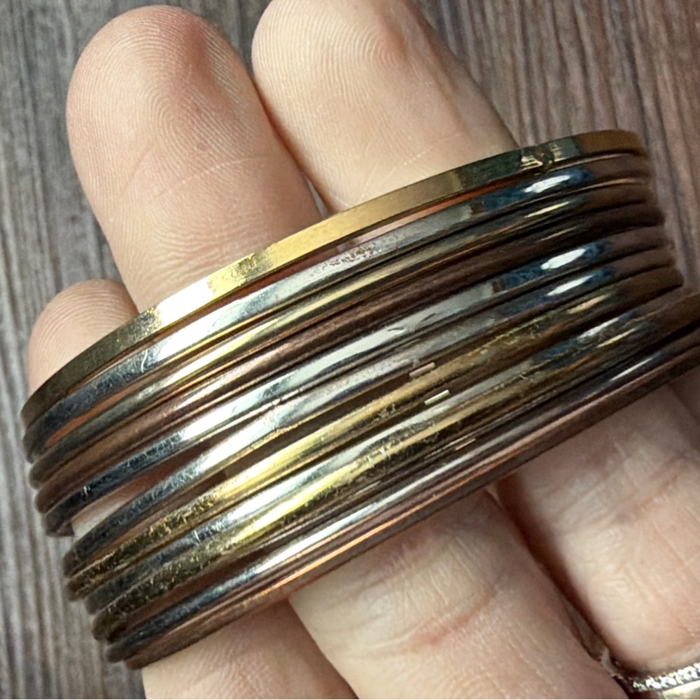 Simple Copper Gold and Silver Colored Metal Bangle Set, Lightweight Lot